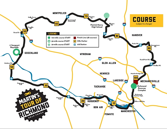 Tour of Richmond course map